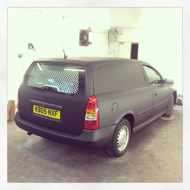 Van resprayed in matt black at the Paint Wagon